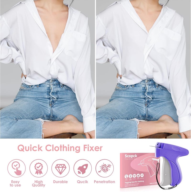Scopck Stitch Gun for Clothes - Handheld Stitch Gun Quick Clothing Fixer - Tagging Gun - Includes 6 Needle, 1000 Black Fasteners & 1000 White Fasteners (Pink/Orange) - Image 5